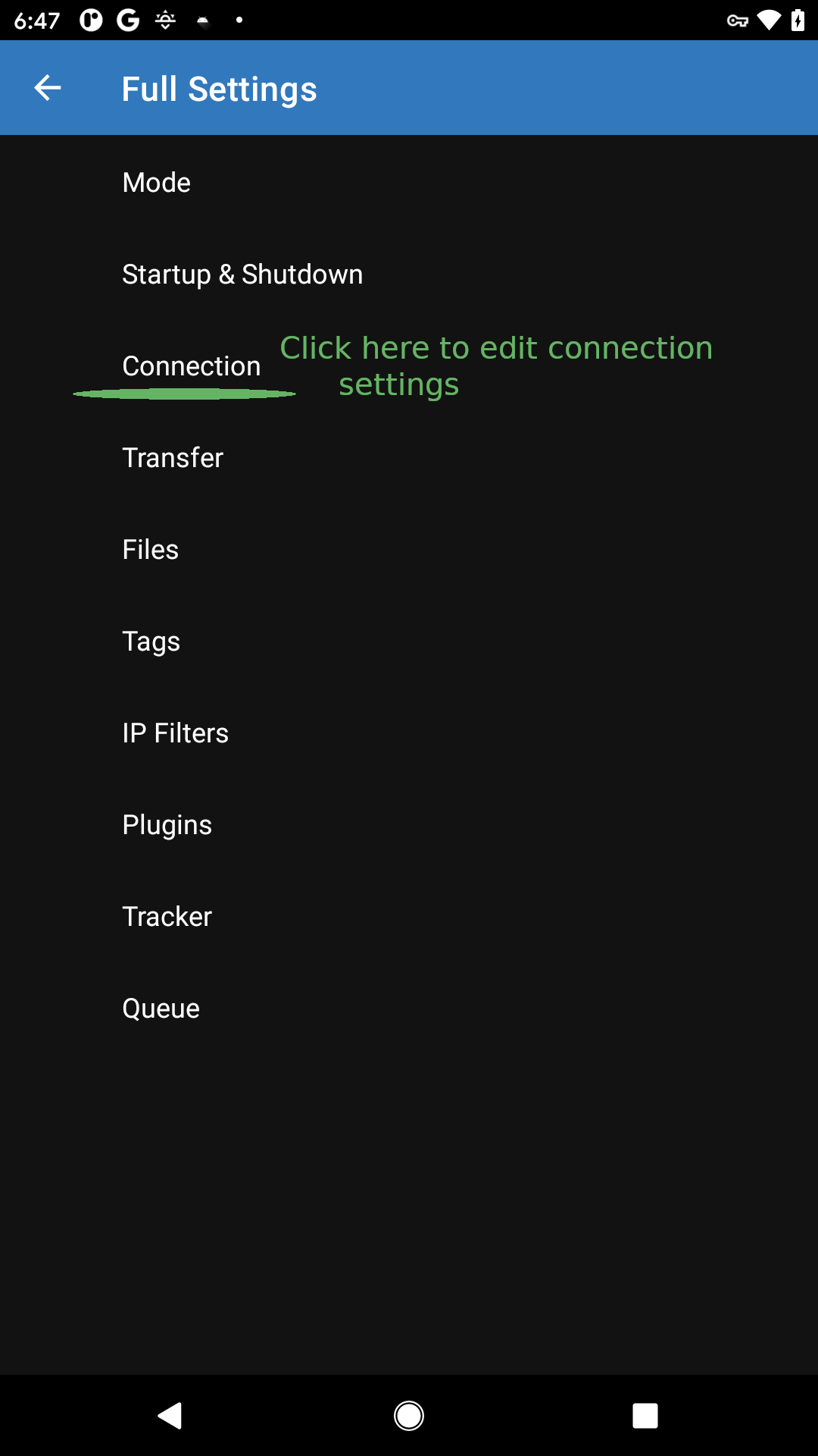 Open Connection Settings